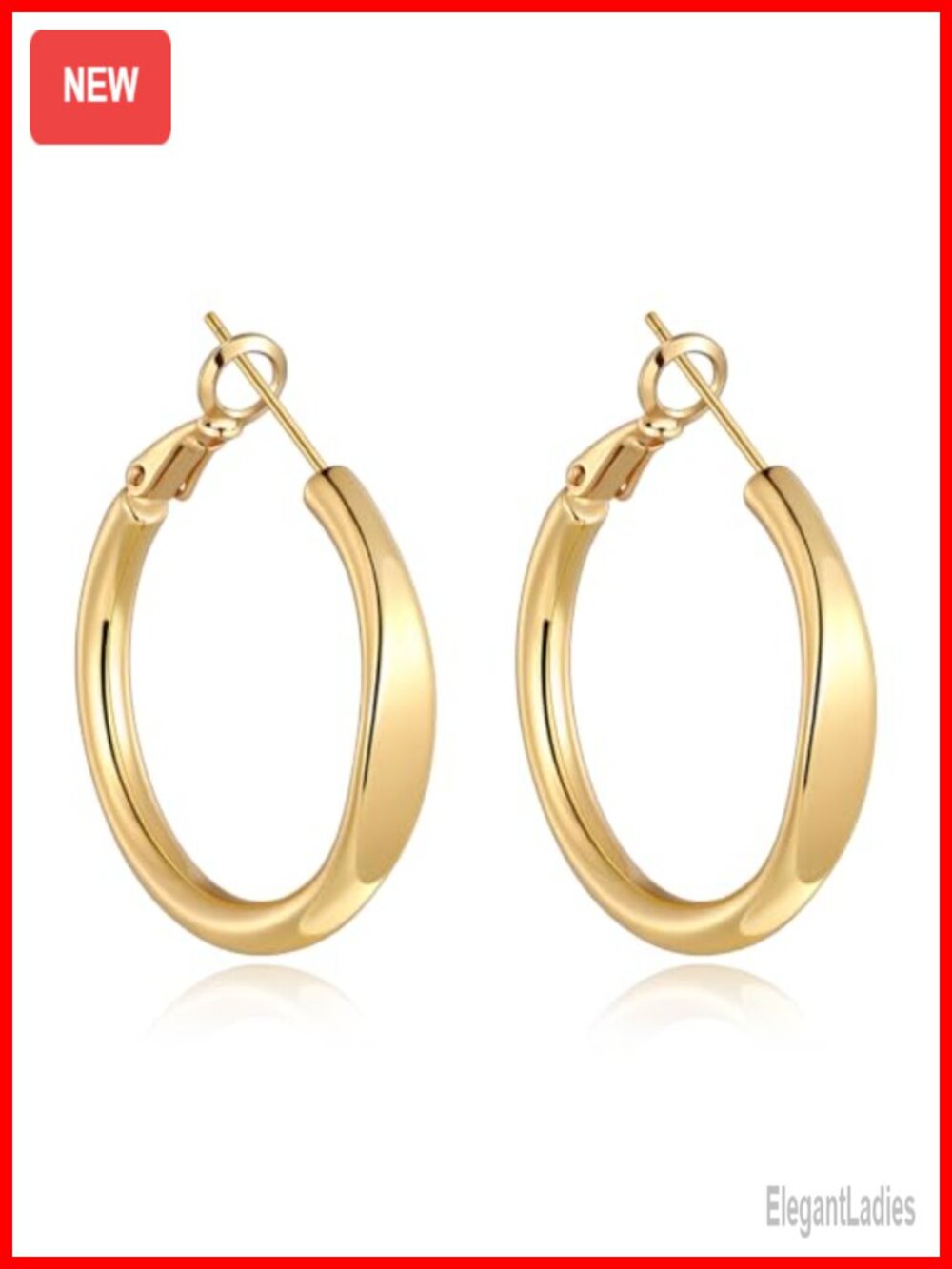 14k Gold Plated Chunky Flat Edge Hoop Earrings Women Hypoallergenic Lightweight